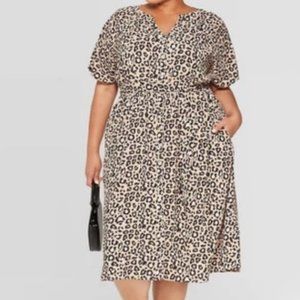 Ava & Viv Target Leopard Print Tie-Waist Midi Shirt Dress Size 2X